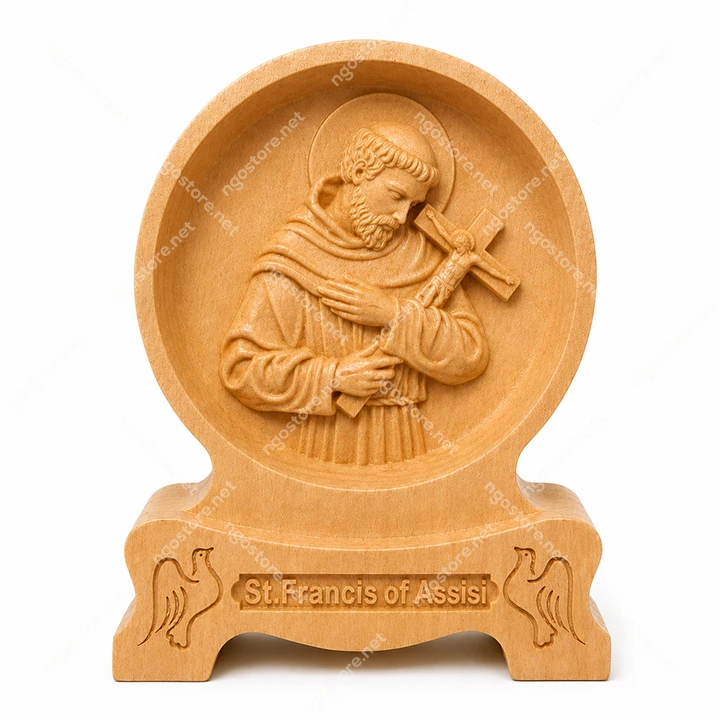 Tượng gỗ Thánh Phanxicô Assisi - Mẫu tròn